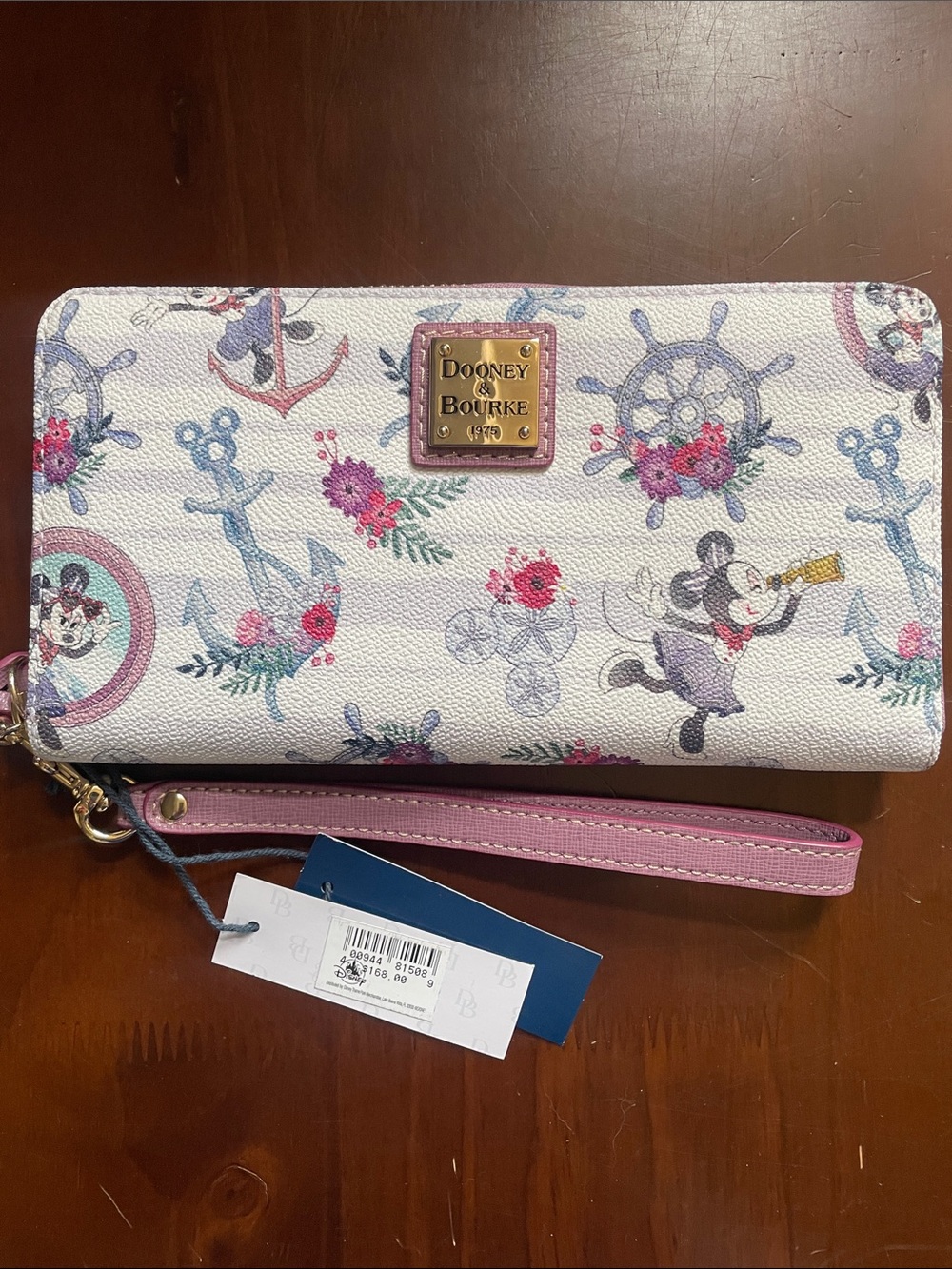 Dooney & Bourke White Floral Disney Cruise Minnie Pink Wristlet
